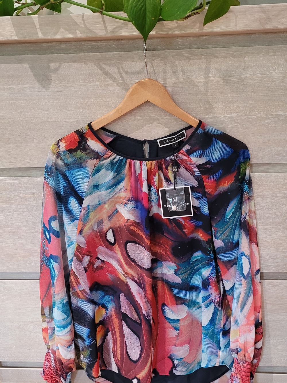 Melanie Lyne Multicolor Abstract Flowy Artistic Long Sleeve Blouse